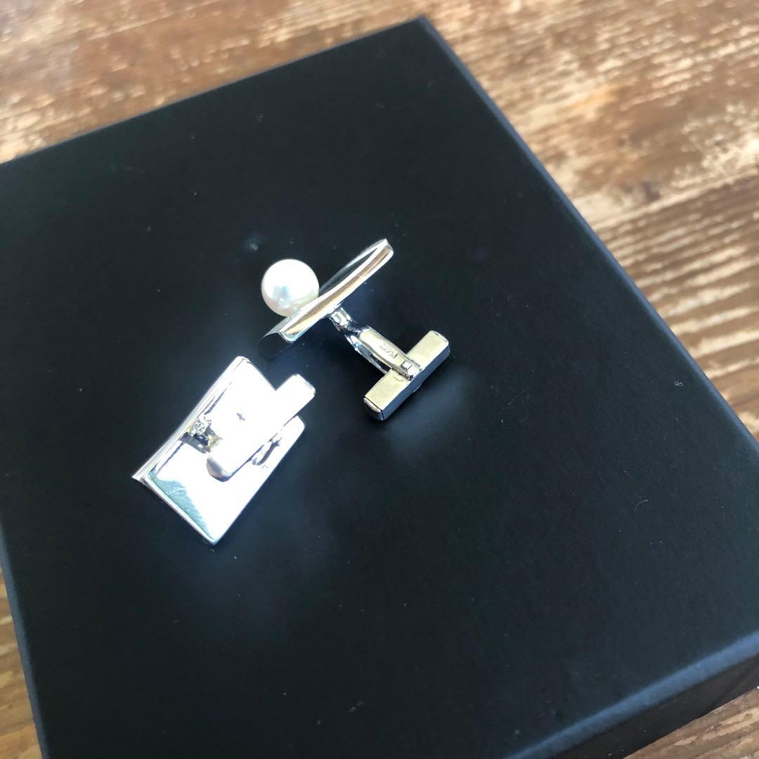 K14WG パール カフス カフリンクス 真珠 スーツ メンズ