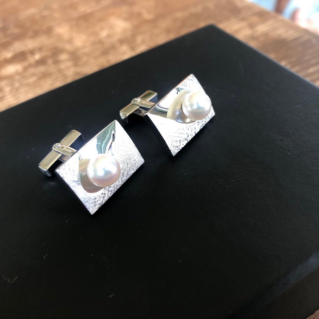 K14WG パール カフス カフリンクス 真珠 スーツ メンズ