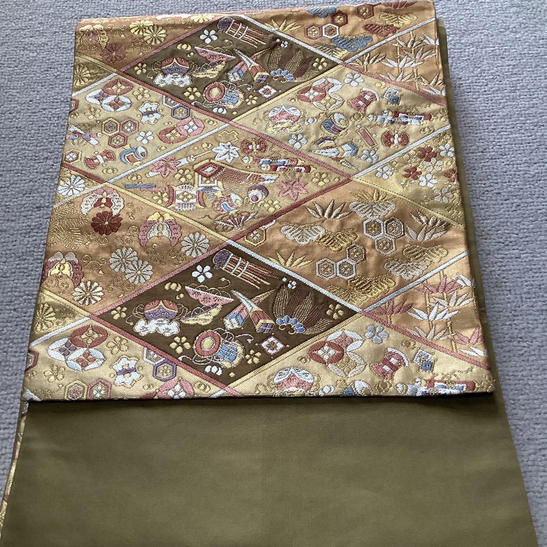 鈴乃屋　宝尽くし　高級六通袋帯　落ち着いた色味　結婚式　お正月　お祝い事に