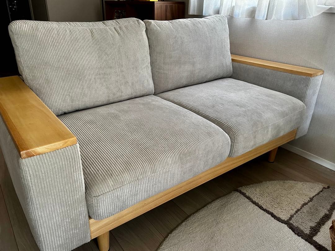 ［さくらんぼ！】ソファCosnaコーデュロイ 2人掛けソファ 木製フレーム