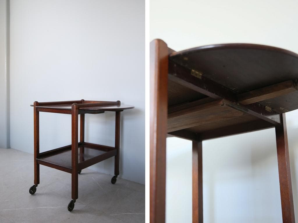 英国アンティーク木製ドロップリーフトロリーテーブル/ワゴン/収納式机(92-44