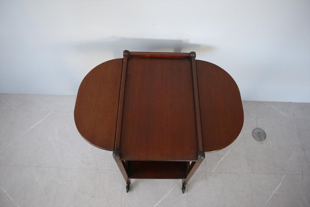 英国アンティーク木製ドロップリーフトロリーテーブル/ワゴン/収納式机(92-44