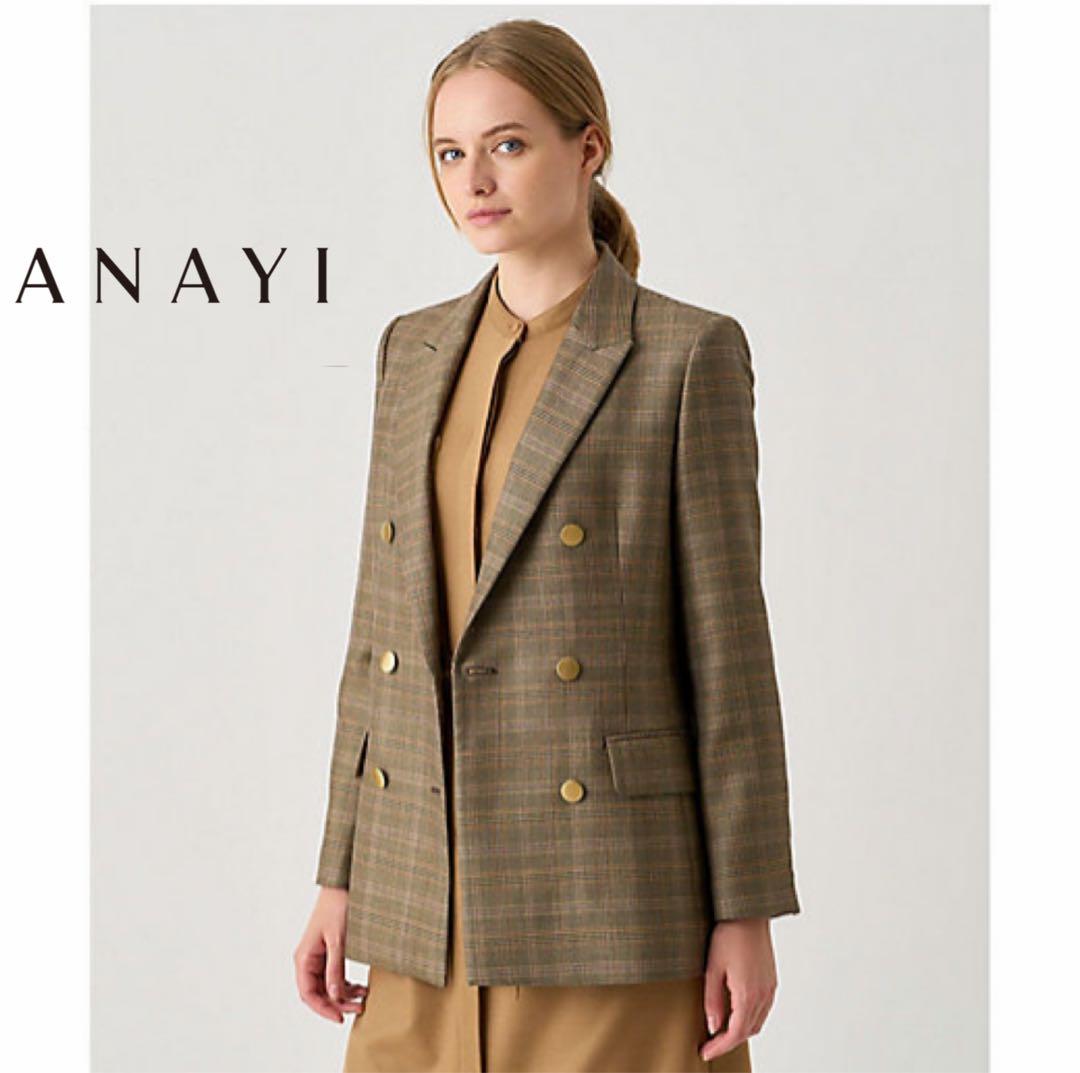 ANAYI アナイ　グレンオーバーチェック ダブル　ジャケット　テーラード