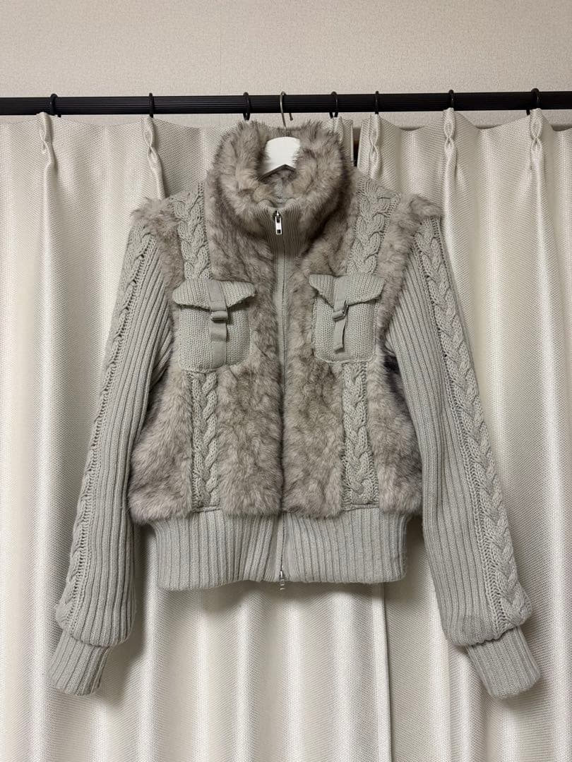 3日以内発送　LAGUAGEM CABLE KNIT FAUX FUR