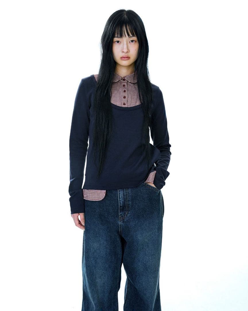 COYSEIO チェック柄ポロシャツ風レイヤードシャツ