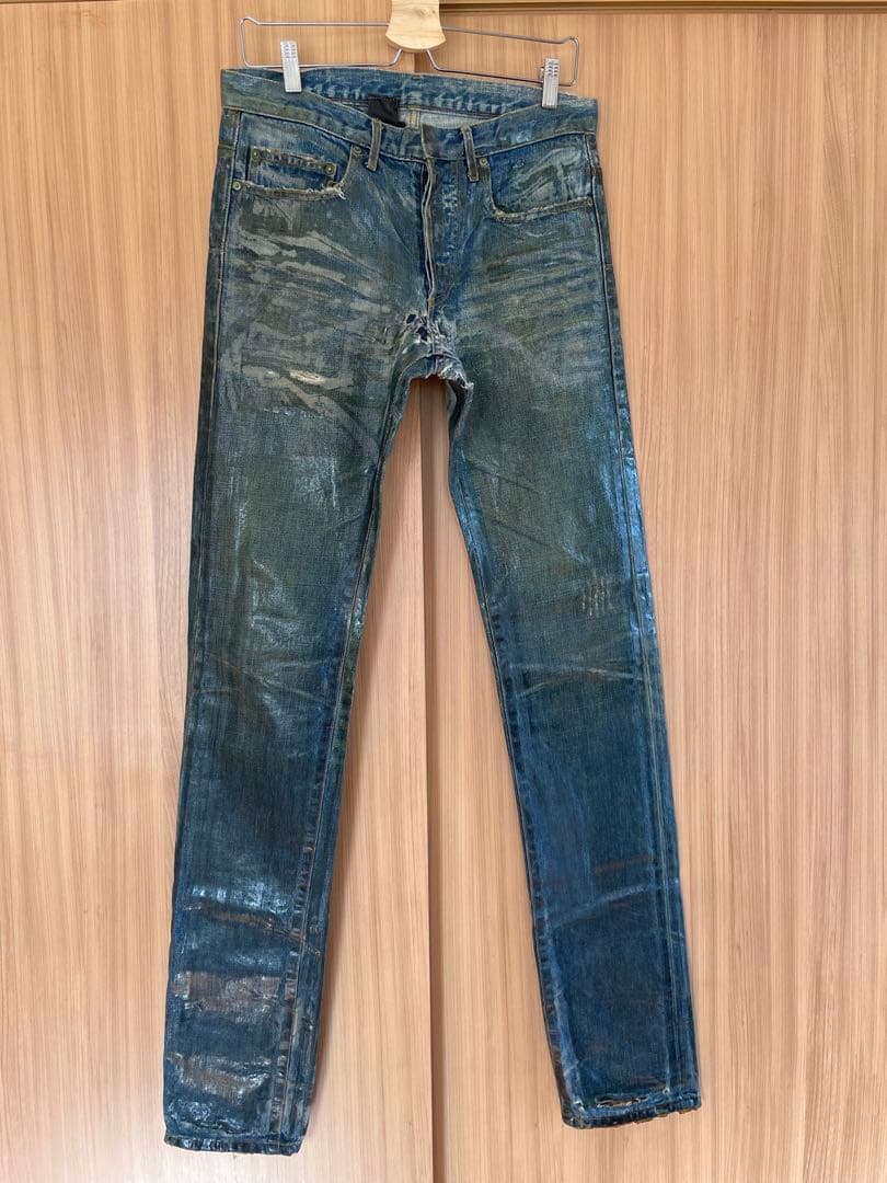 希少　エディ期初期dior homme ラスターコーティングデニム　爪痕