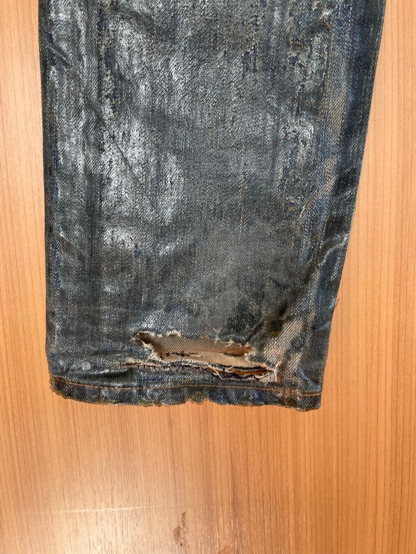 希少　エディ期初期dior homme ラスターコーティングデニム　爪痕