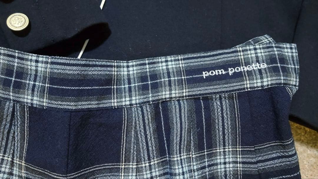 ポンポネット 卒業式スーツ ブレザー・スカート・リボン・エンブレム4点セット