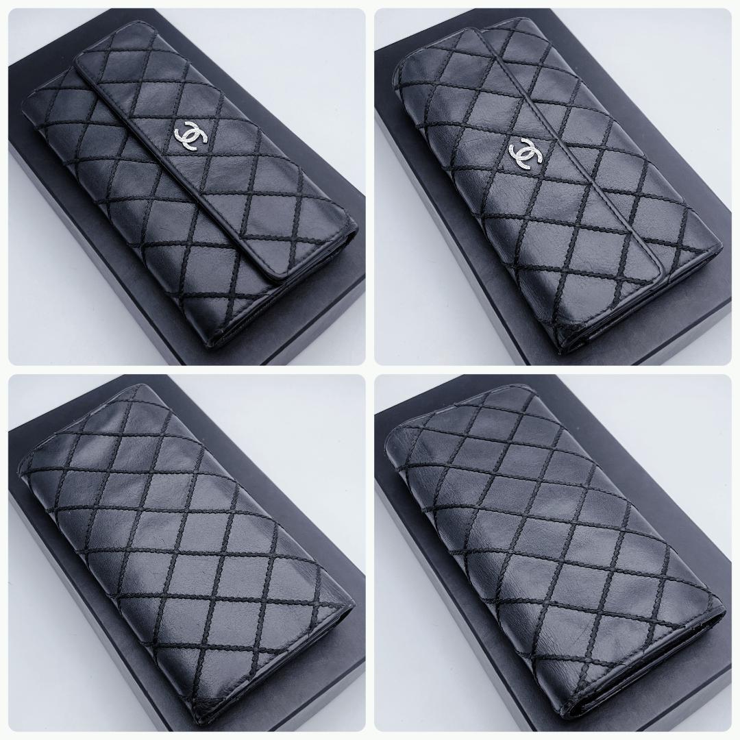 箱無し！即決フォロー割！シャネル マトラッセ ステッチ黒財布 正規保証2919.