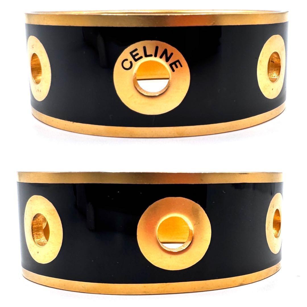美品✨　セリーヌ　バングル　正規品　ゴールド　ブレスレット　イタリア製　黒　LF