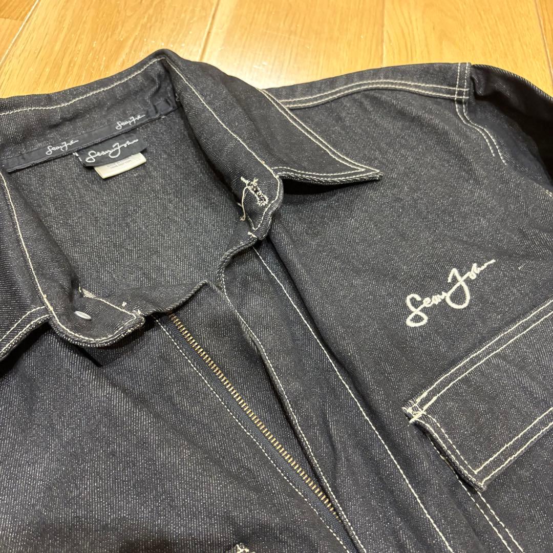 希少 極美品 SEAN JOHN オーバーオール M 黒デニムツナギ刺繍 当時物