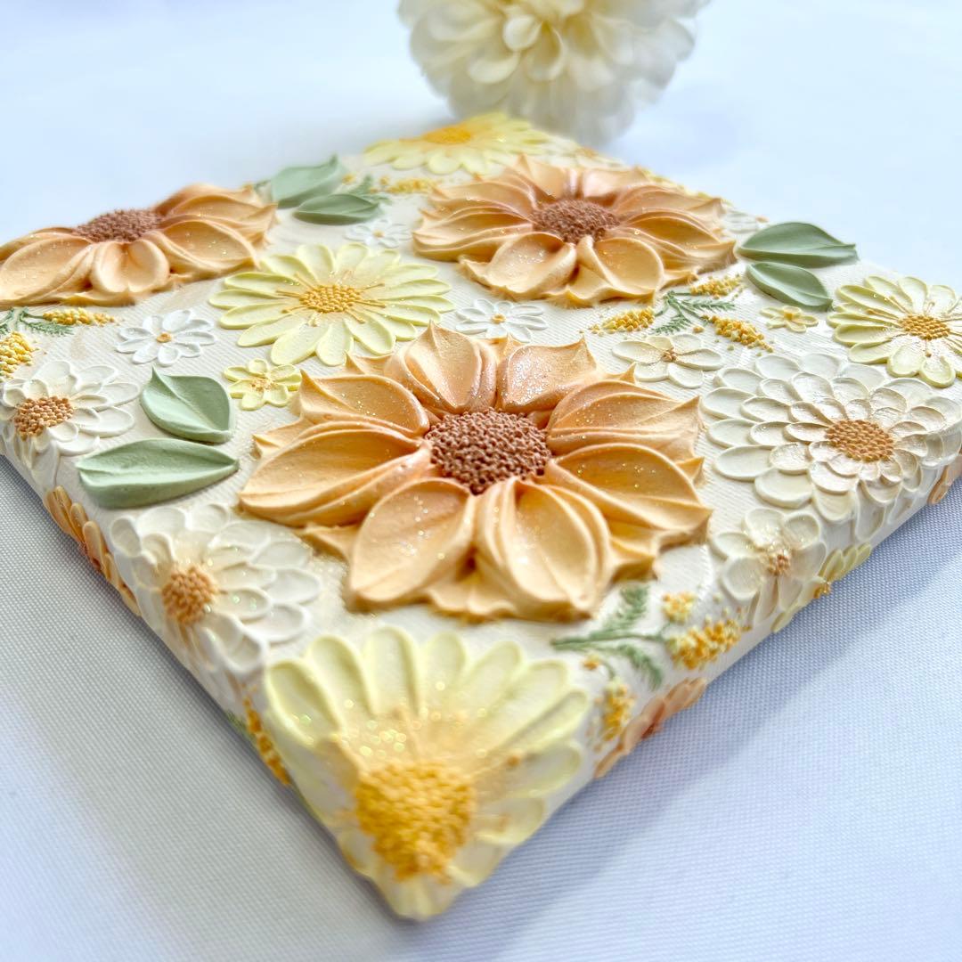 melia テクスチャーアート　絵画　インテリアアート　花　立体　絵　ボタニカル