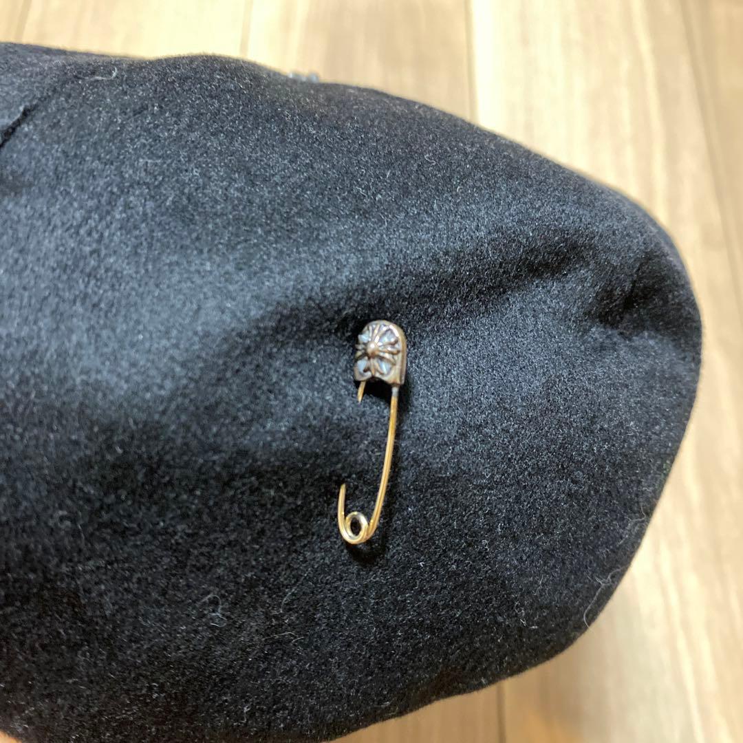 GINA ジーナ クロスボール セーフピン付き ベレー帽 カシミヤ シルク