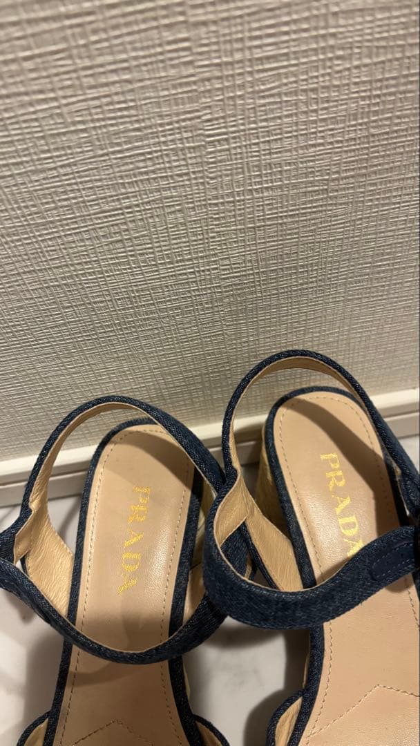 PRADA デニムウェッジソールサンダル