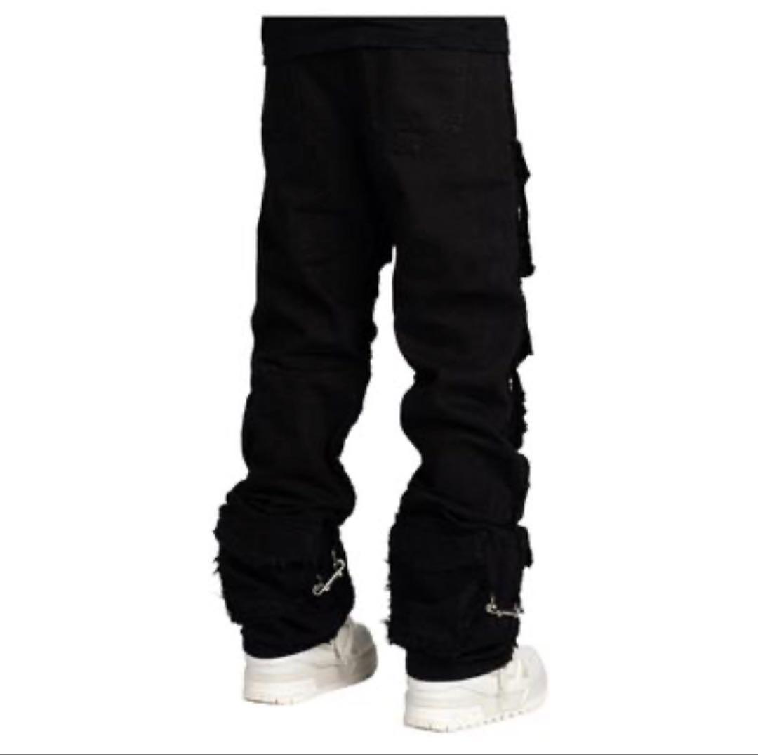 GUAPI リング付き プレミアムカーゴデニム ブラック28インチ