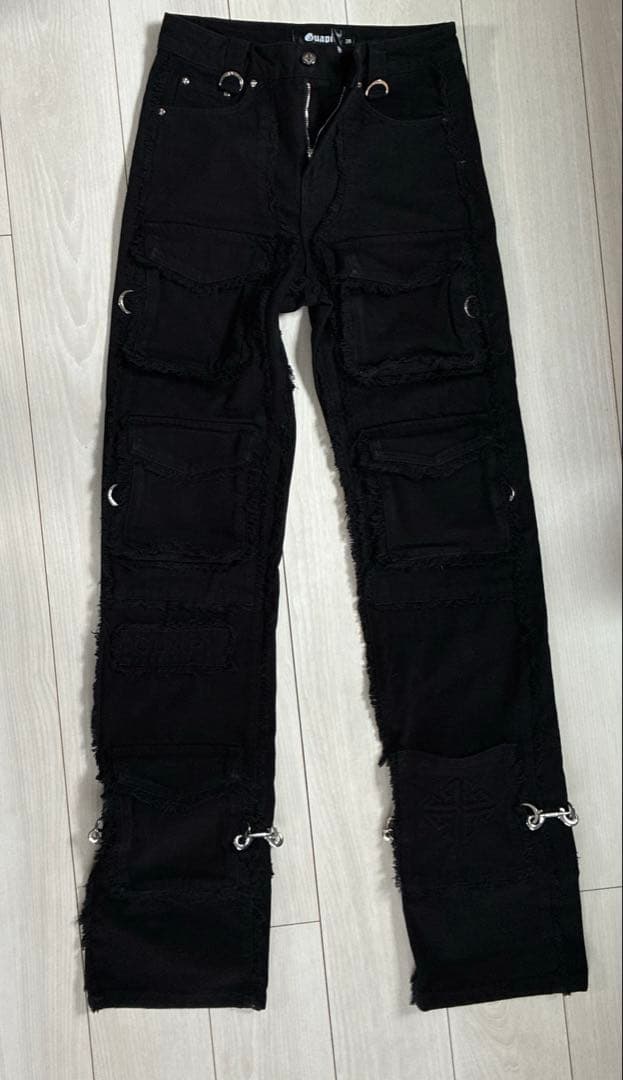 GUAPI リング付き プレミアムカーゴデニム ブラック28インチ