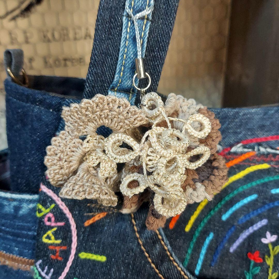 刺繍デニムバック　No.671　デニムリメイク　刺繍バック　サイドポケット