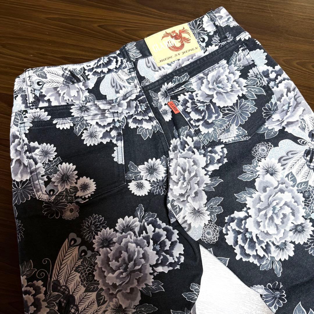 GLAMDY グラムディ　和風花柄パンツ 和柄　牡丹　蝶　サイズ3