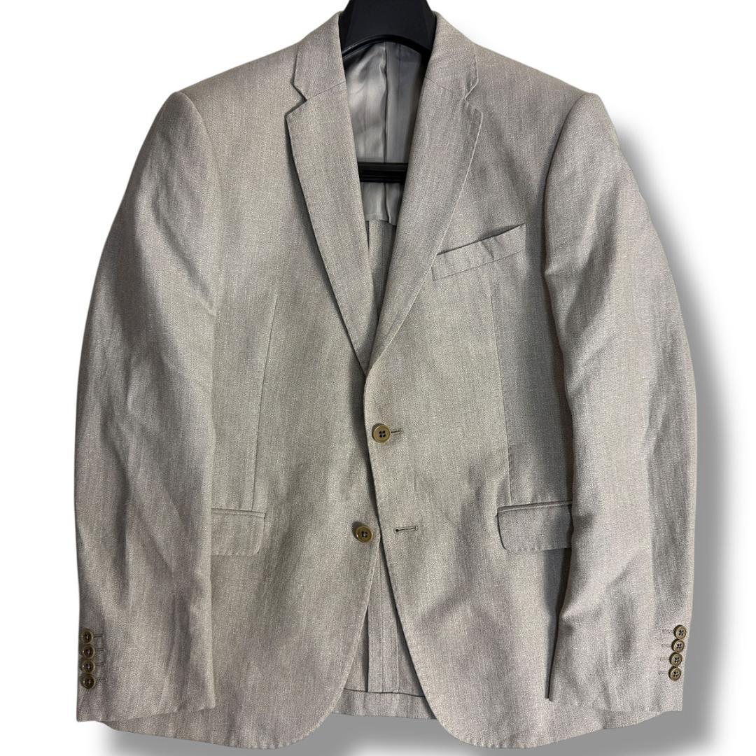 J3019美品 エンポリオアルマーニ 黒タグリネンソリッドスーツ モカグレー50