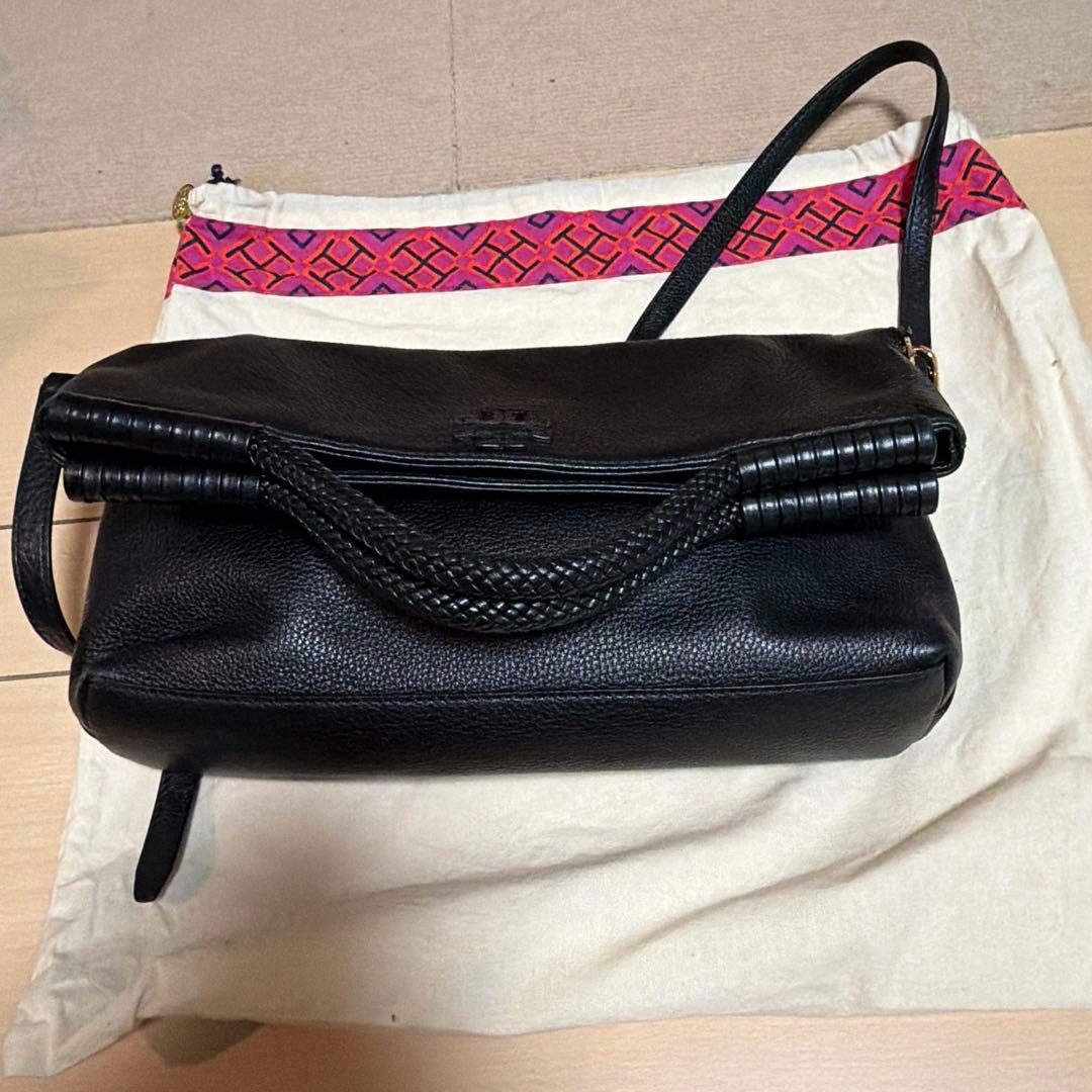 トリーバーチ/ブラックレザーショルダーバッグ 保存袋付き