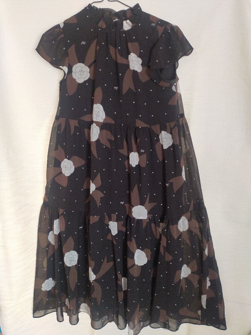 エムズグレイシー シフォンロングワンピース カメリア ドット柄 ベルト付き