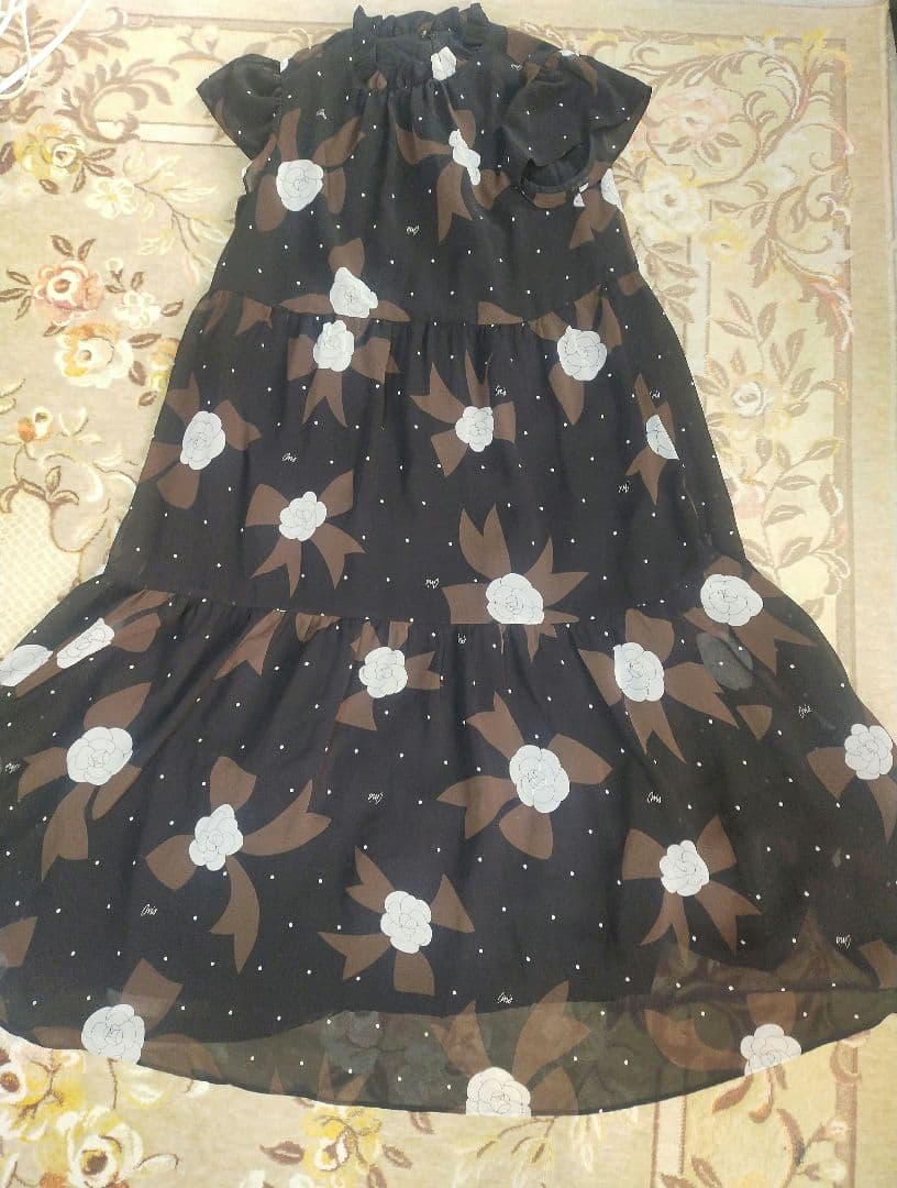 エムズグレイシー シフォンロングワンピース カメリア ドット柄 ベルト付き