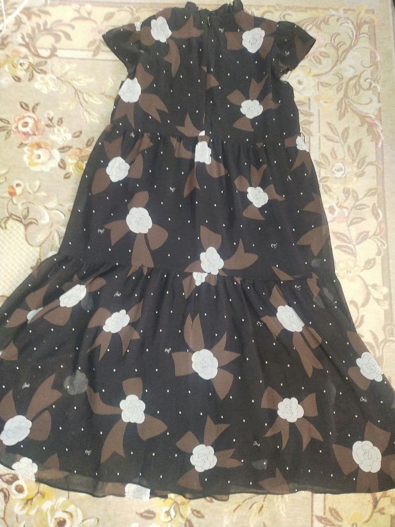 エムズグレイシー シフォンロングワンピース カメリア ドット柄 ベルト付き