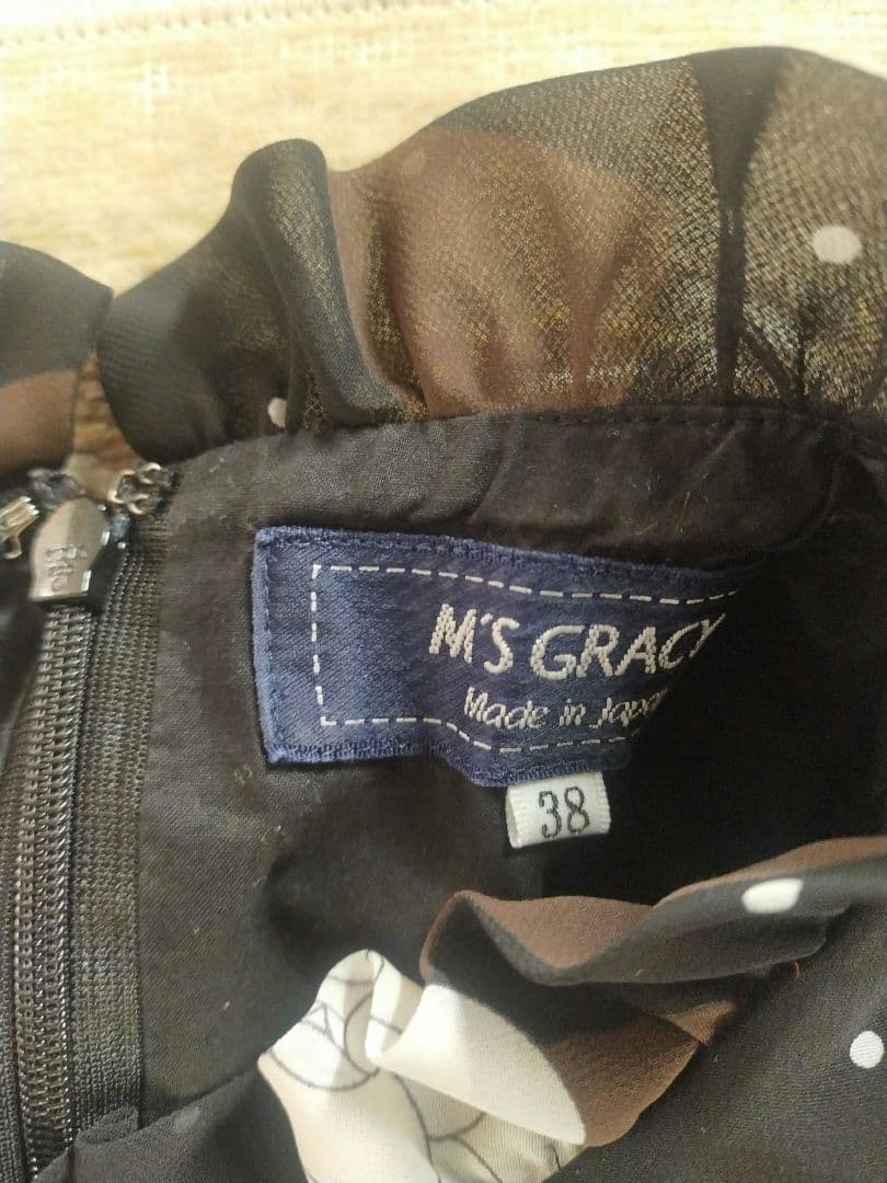 エムズグレイシー シフォンロングワンピース カメリア ドット柄 ベルト付き