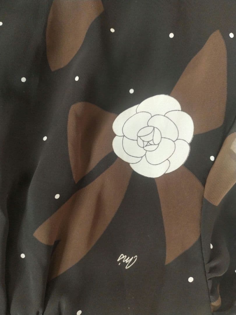 エムズグレイシー シフォンロングワンピース カメリア ドット柄 ベルト付き