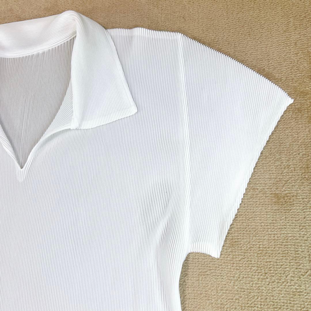 美品✨プリーツプリーズ 半袖カットソー ポロシャツ 白 サイズ03