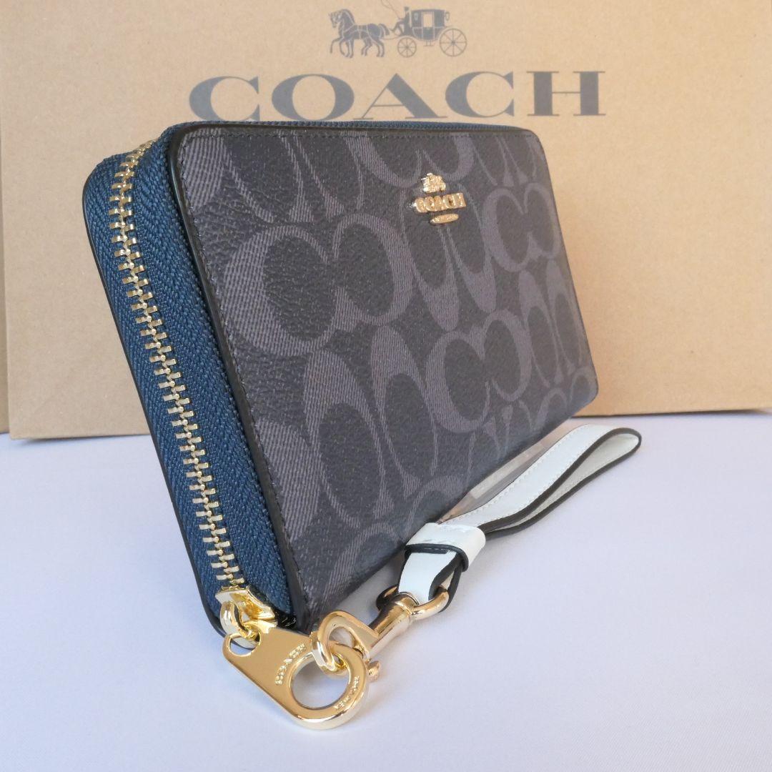 2点　 コーチ長財布 シグネチャー ロング ジップ C4452 デニムマルチ