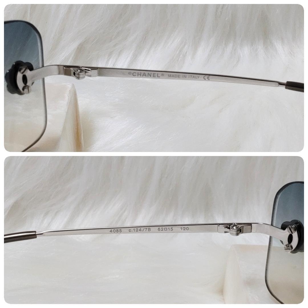 極美品✨CHANEL シャネル サングラス カメリア リムレス ブルー 保存箱