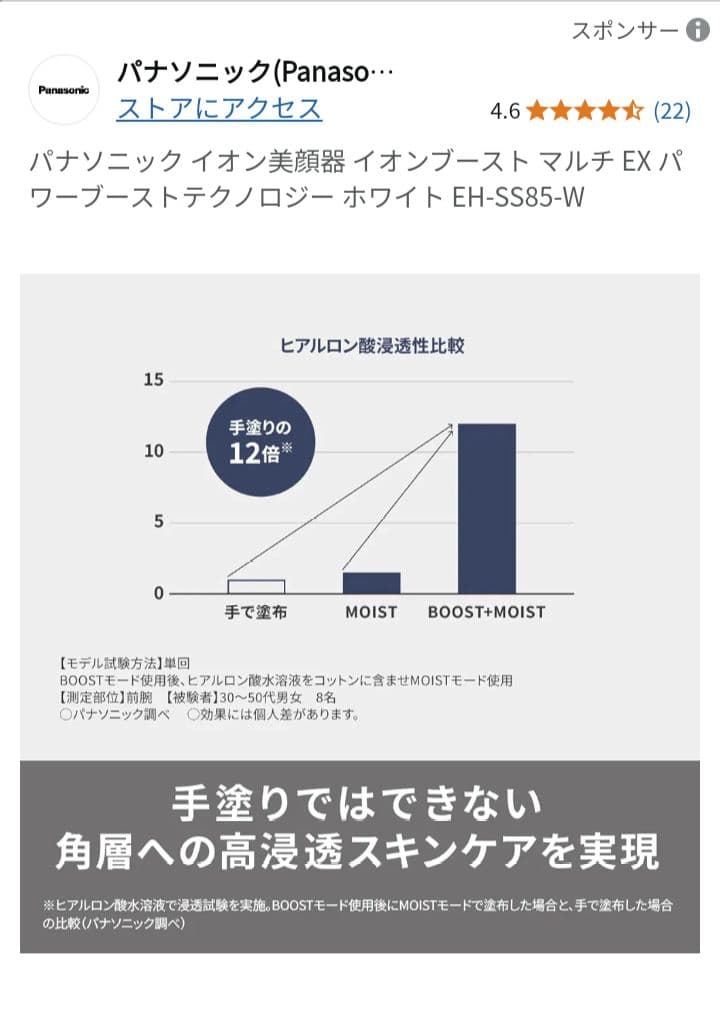 パナソニック イオン導入 美顔器 EH-SS85-W ホワイト