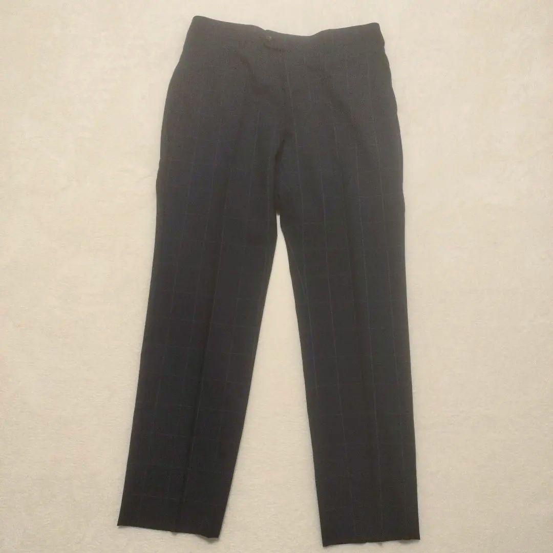 スリーピース　セットアップ　チェック　スーツ　ネイビー　紺　3ピース　背抜き