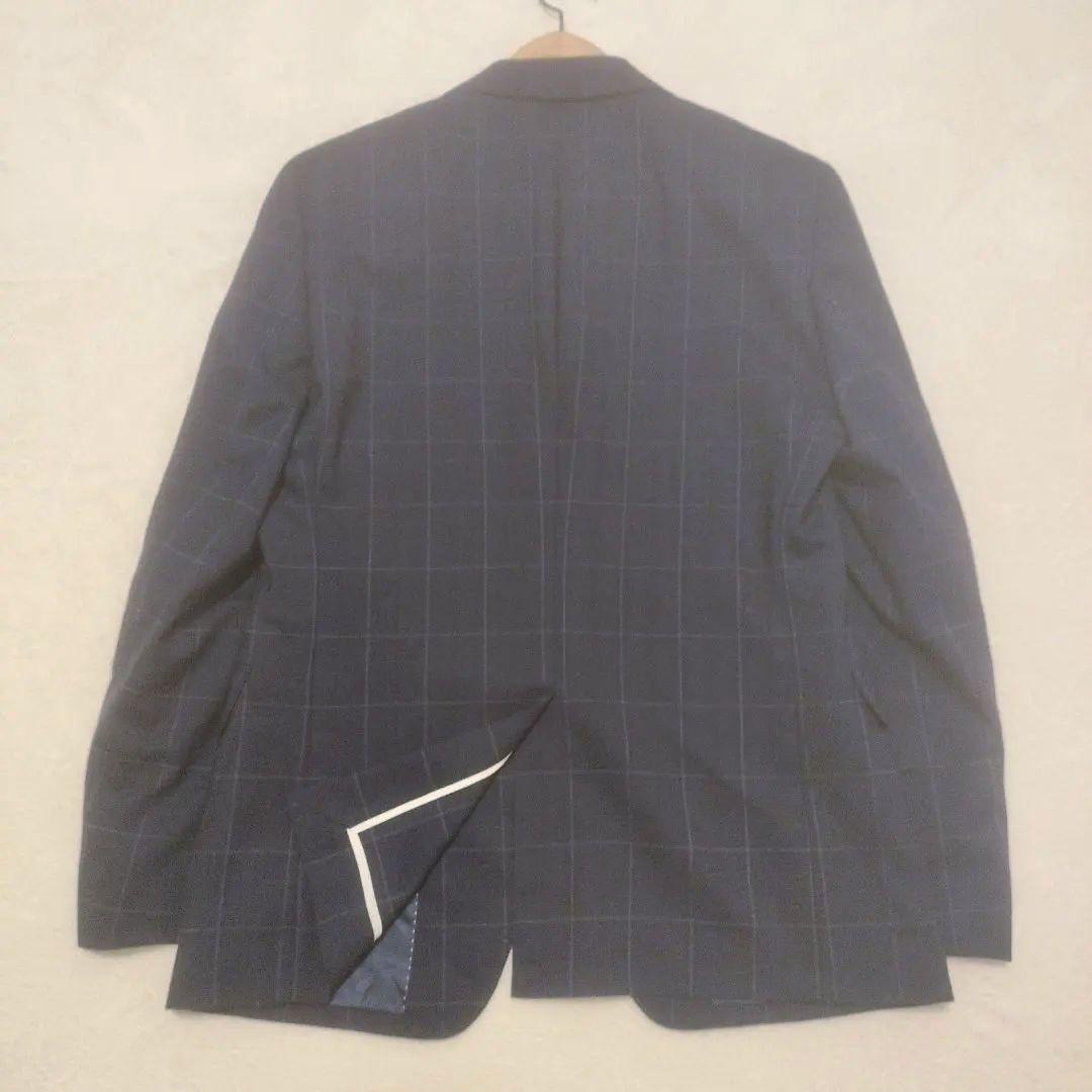 スリーピース　セットアップ　チェック　スーツ　ネイビー　紺　3ピース　背抜き