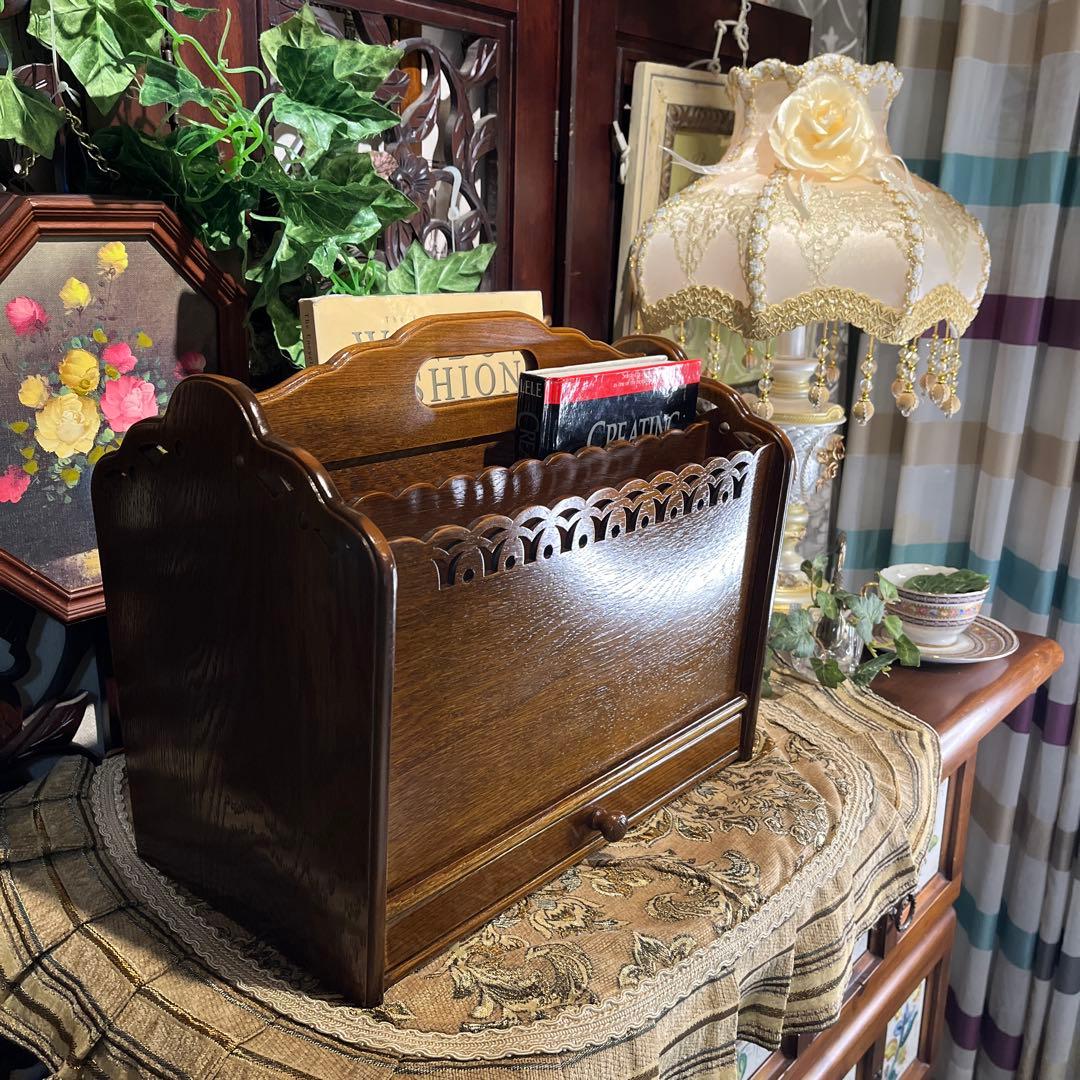 希少　パリ雑貨屋　アンティーク小物入れ　マガジンラック　引き出し付き