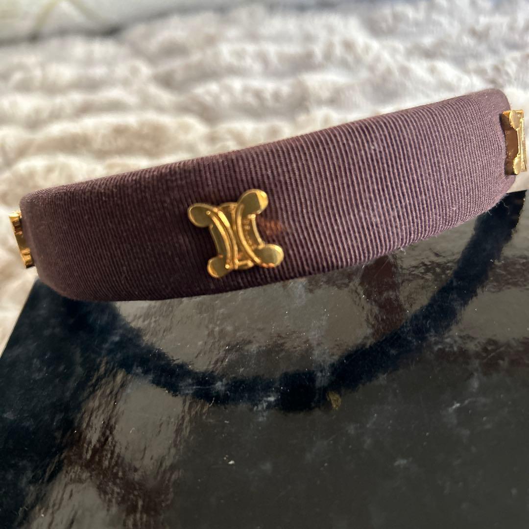 CELINE ブラウン ヘアバンド ゴールド装飾