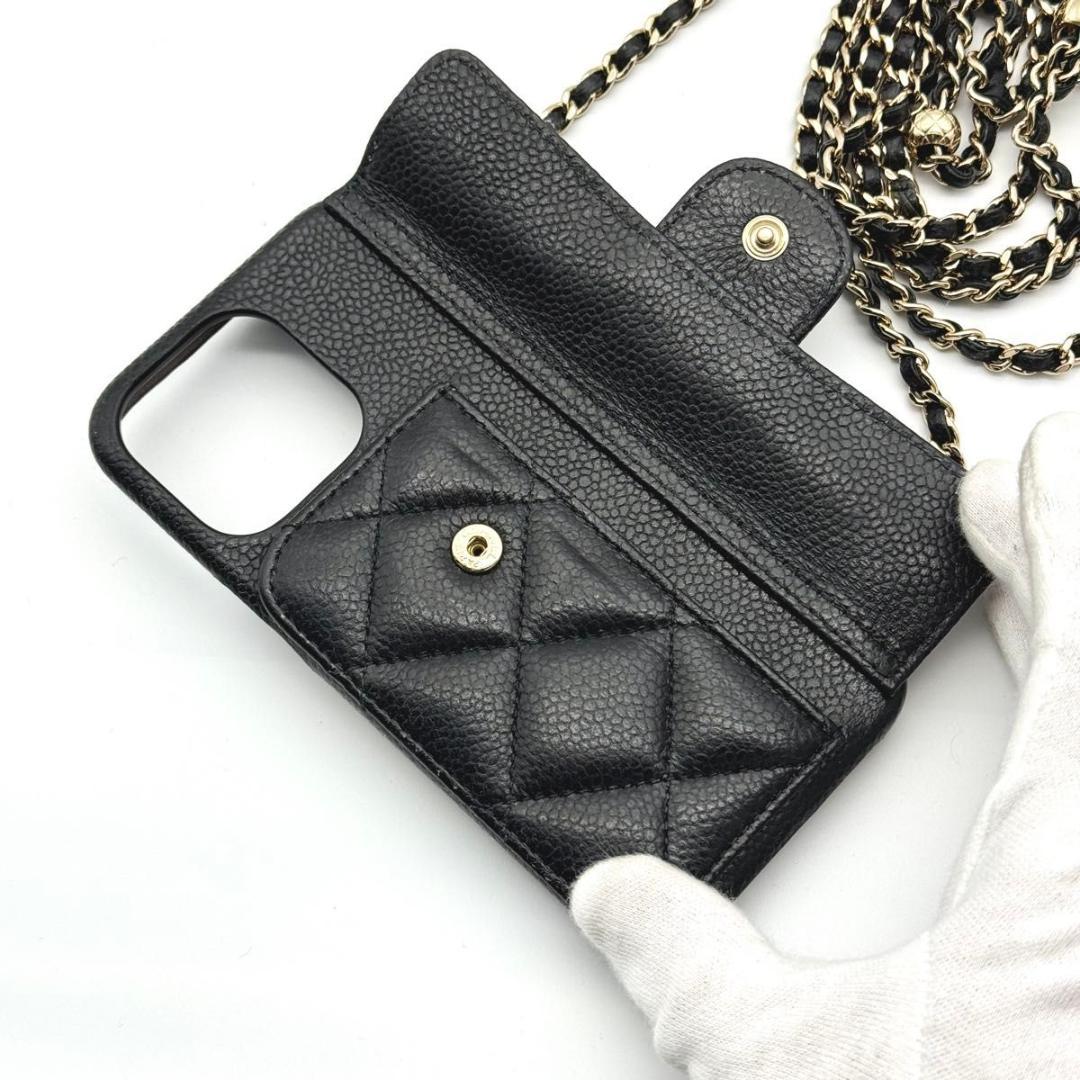 美品 CHANEL iPhone 13 Pro ケース キャビアスキン ブラック