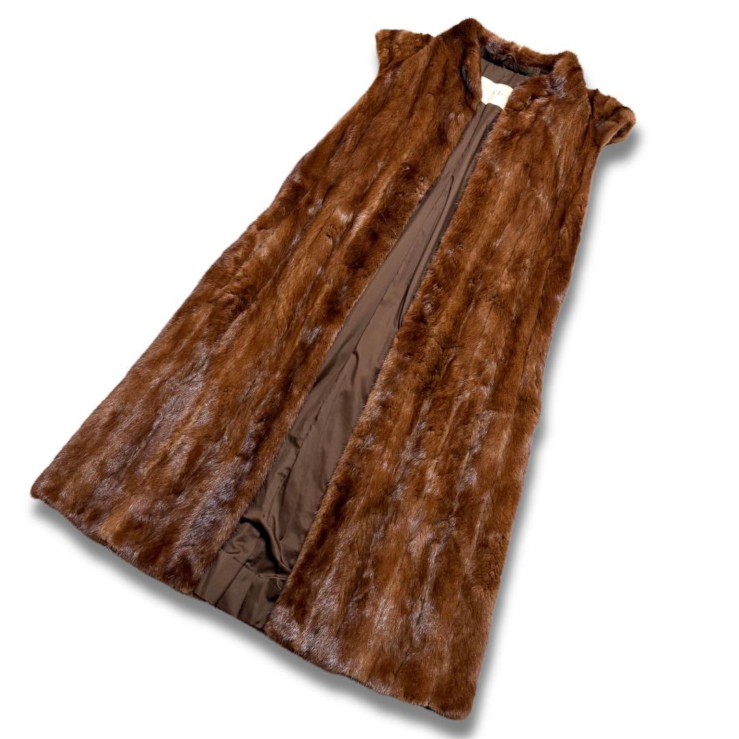 【美品/着丈108cm✨】デミバフミンク リアルファー ロングベスト 本毛皮 貂