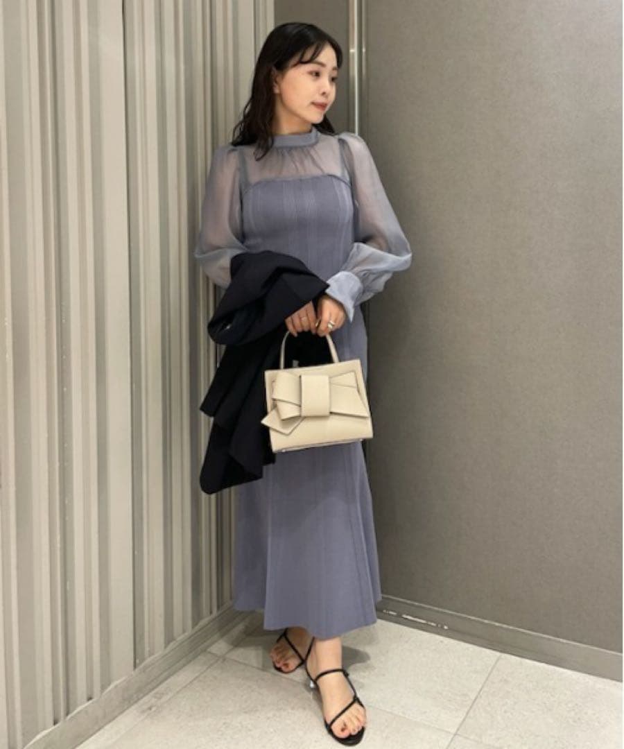 FRAY I.D シアーパフスリーブニットコンビワンピース