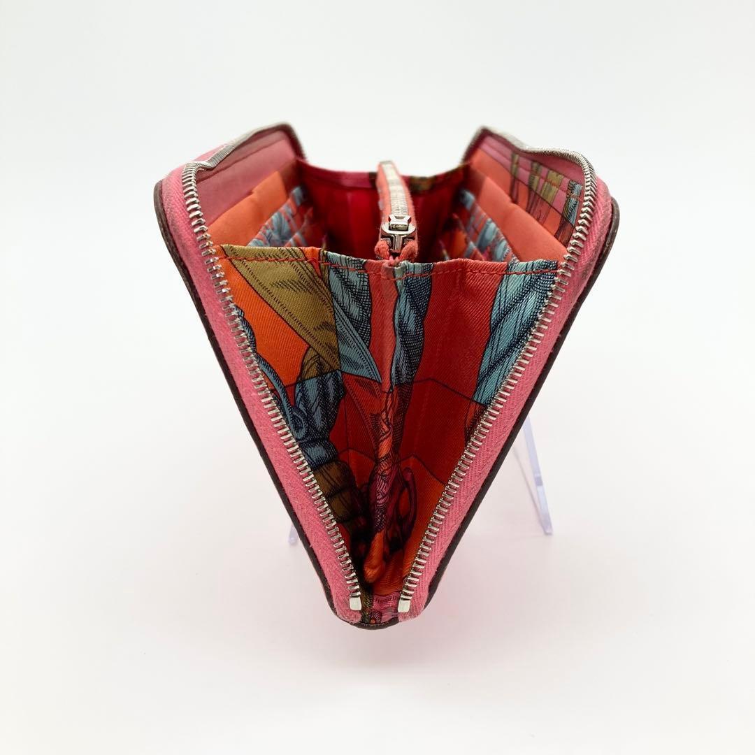 エルメス HERMÈS シルクイン 長財布 ピンク×マルチカラー 箱付き