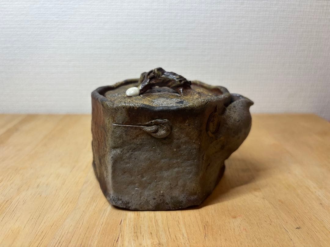 ㊲備前焼 宝瓶 登り窯 白梅 梅 うめ ウメ 手びねり 6角 急須