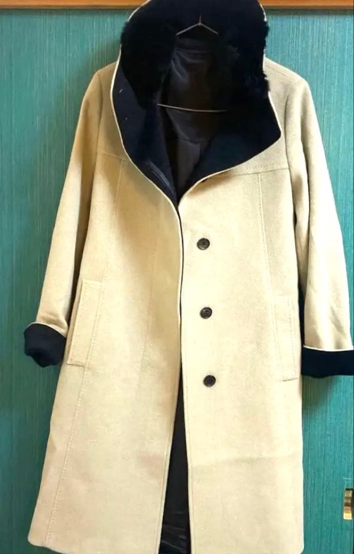 キヨコタカセ　アンゴラ60%ウール40% 美品コート　ファー付き　　9号