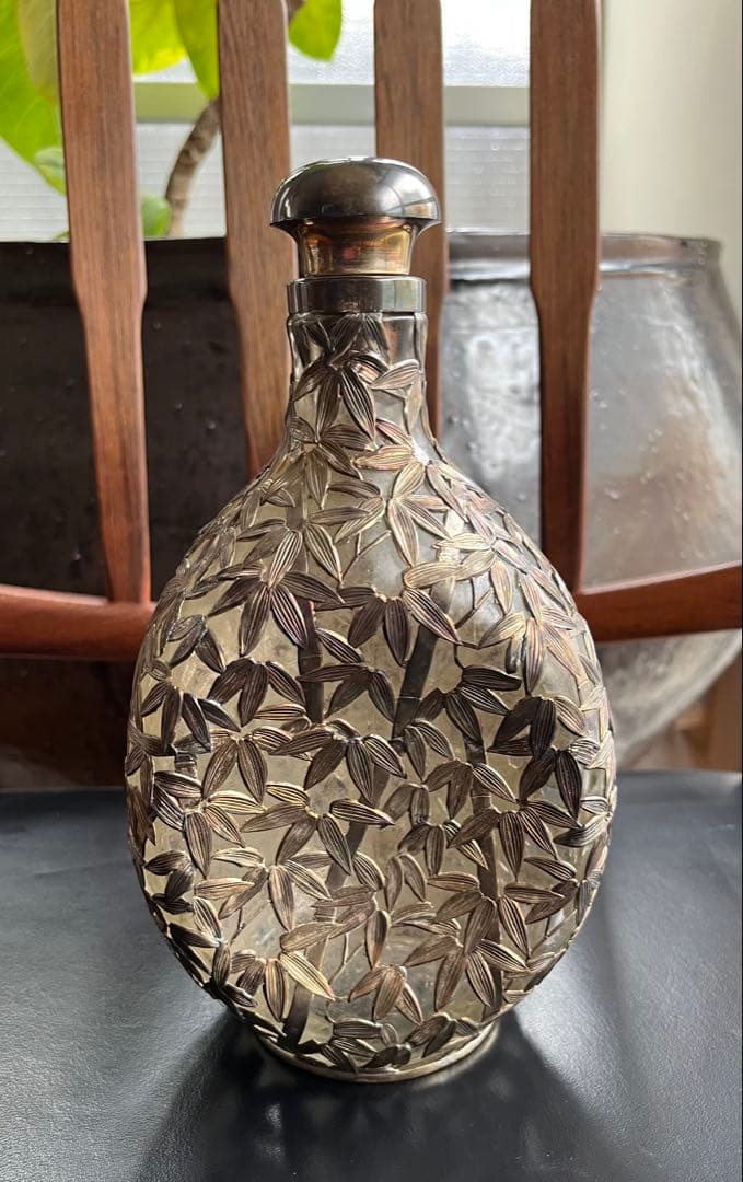 銀950製竹模様アンティークボトル