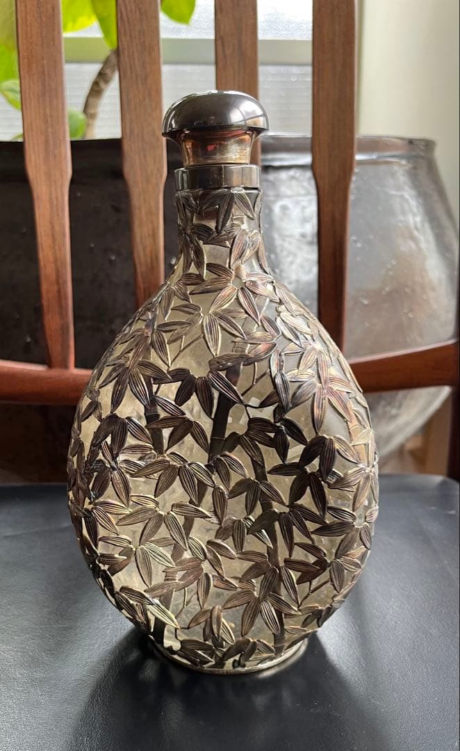 銀950製竹模様アンティークボトル
