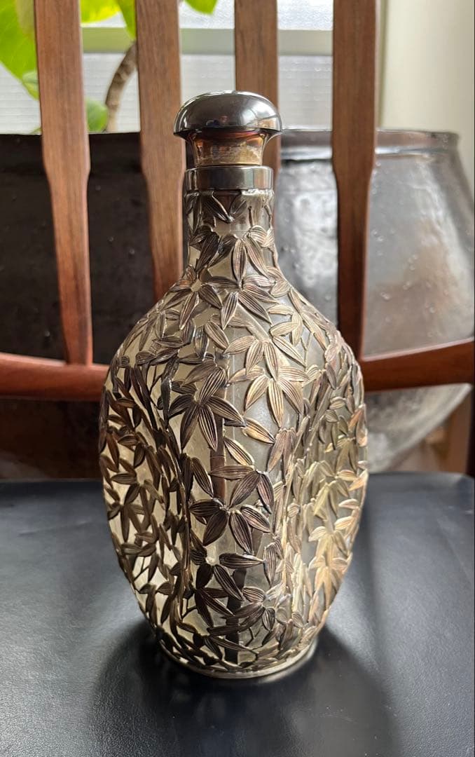 銀950製竹模様アンティークボトル
