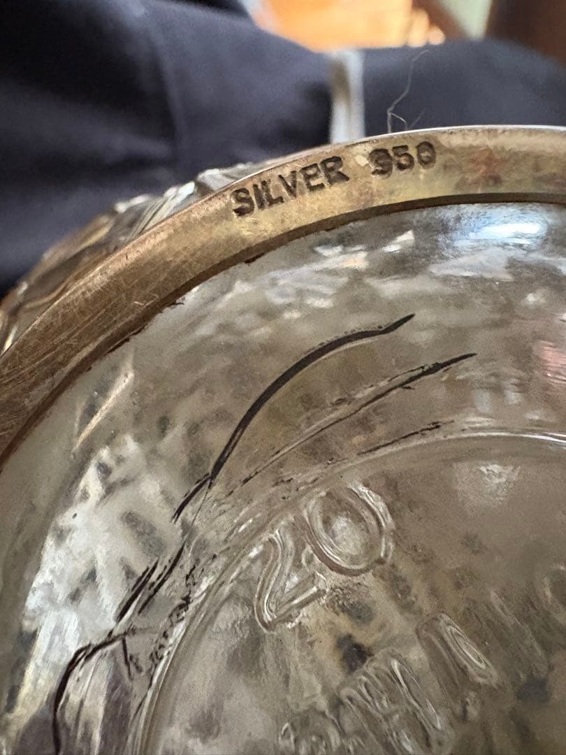 銀950製竹模様アンティークボトル