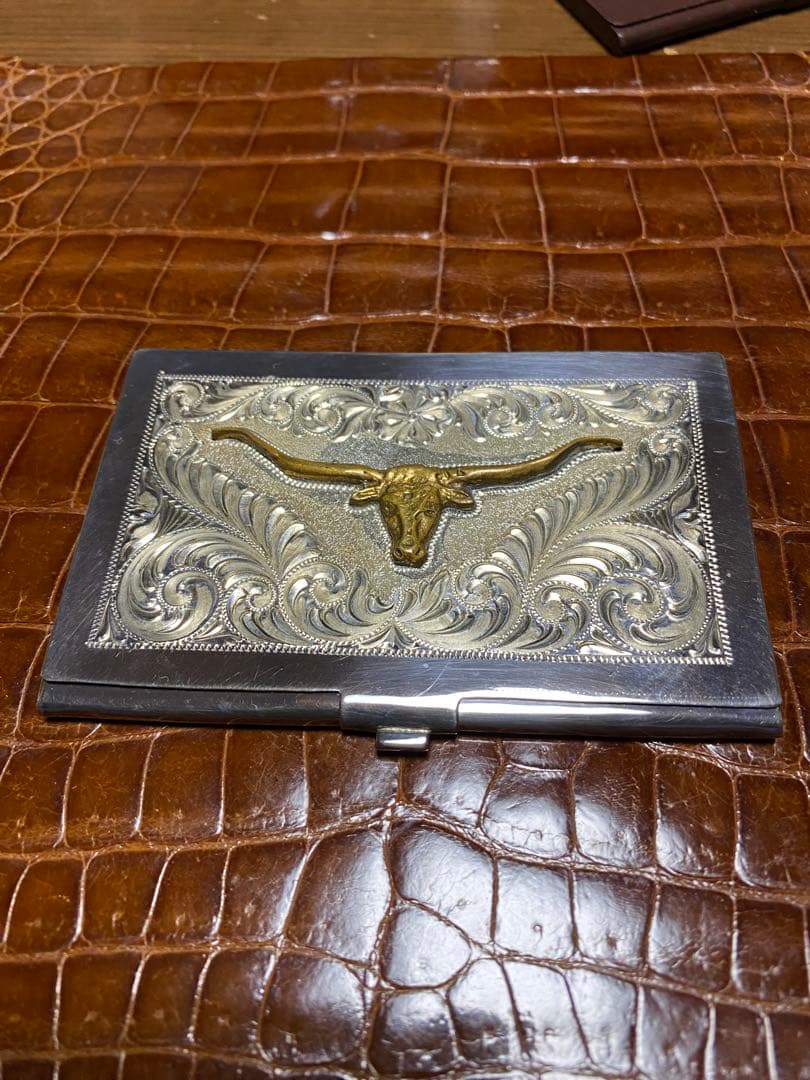 スターリングシルバー 名刺入れ 牛の頭部装飾