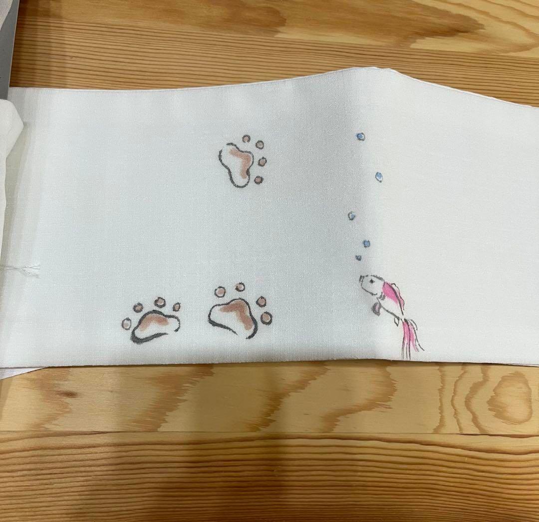 軽装帯　手描き　猫　金魚 ポリエステル