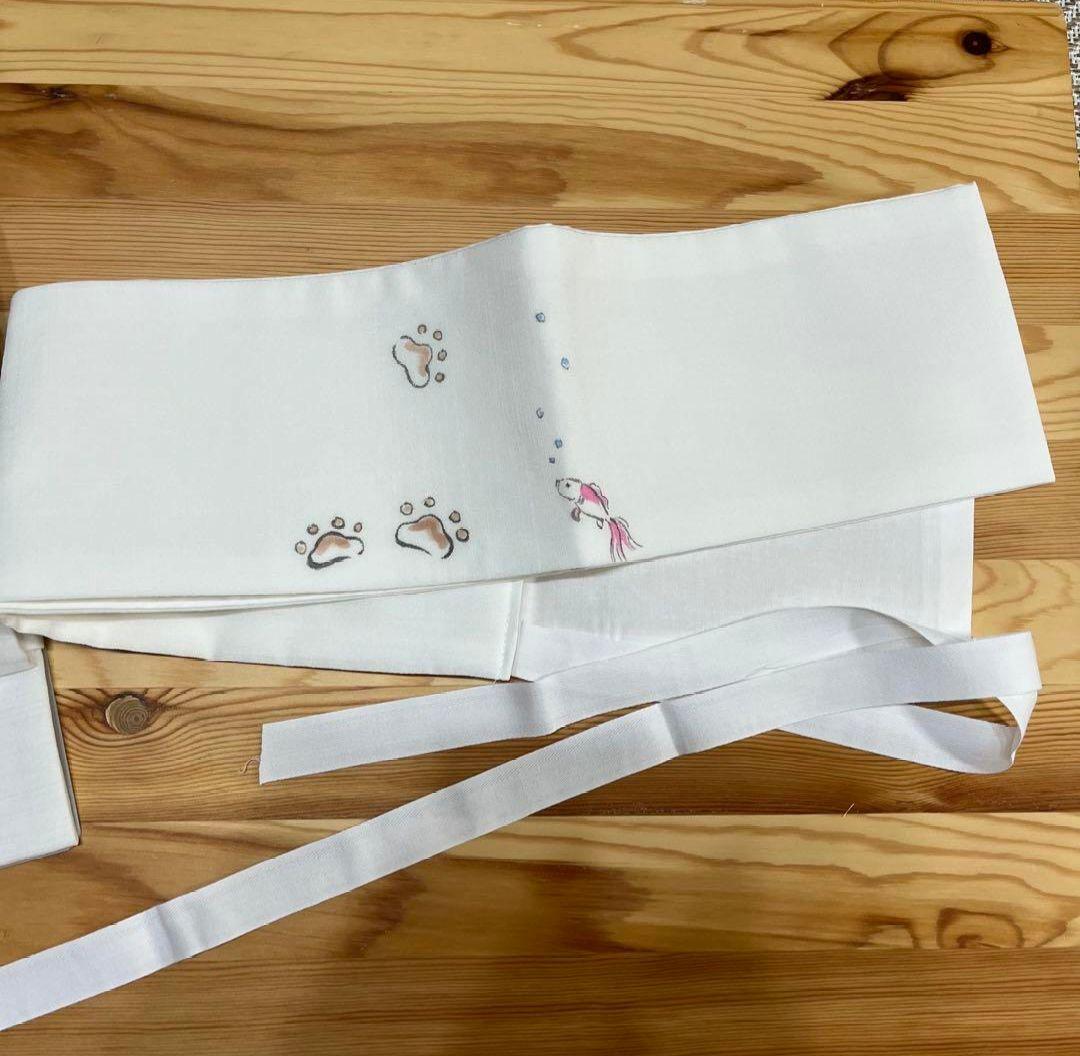 軽装帯　手描き　猫　金魚 ポリエステル